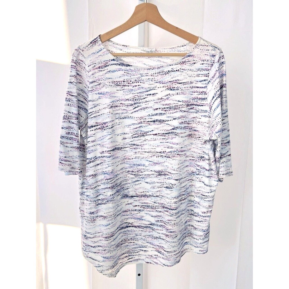 J. Jill Pure Jill White Top with Blue and Purple Speckle Print